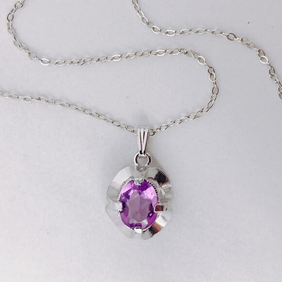 VTG Signed HMS Sterling Silver Necklace and Amethyst Pendant in Box 1970s 1980s - Picture 15 of 15